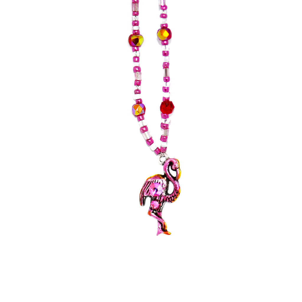 Crystal Pink Flamingo Hand Beaded Anklet