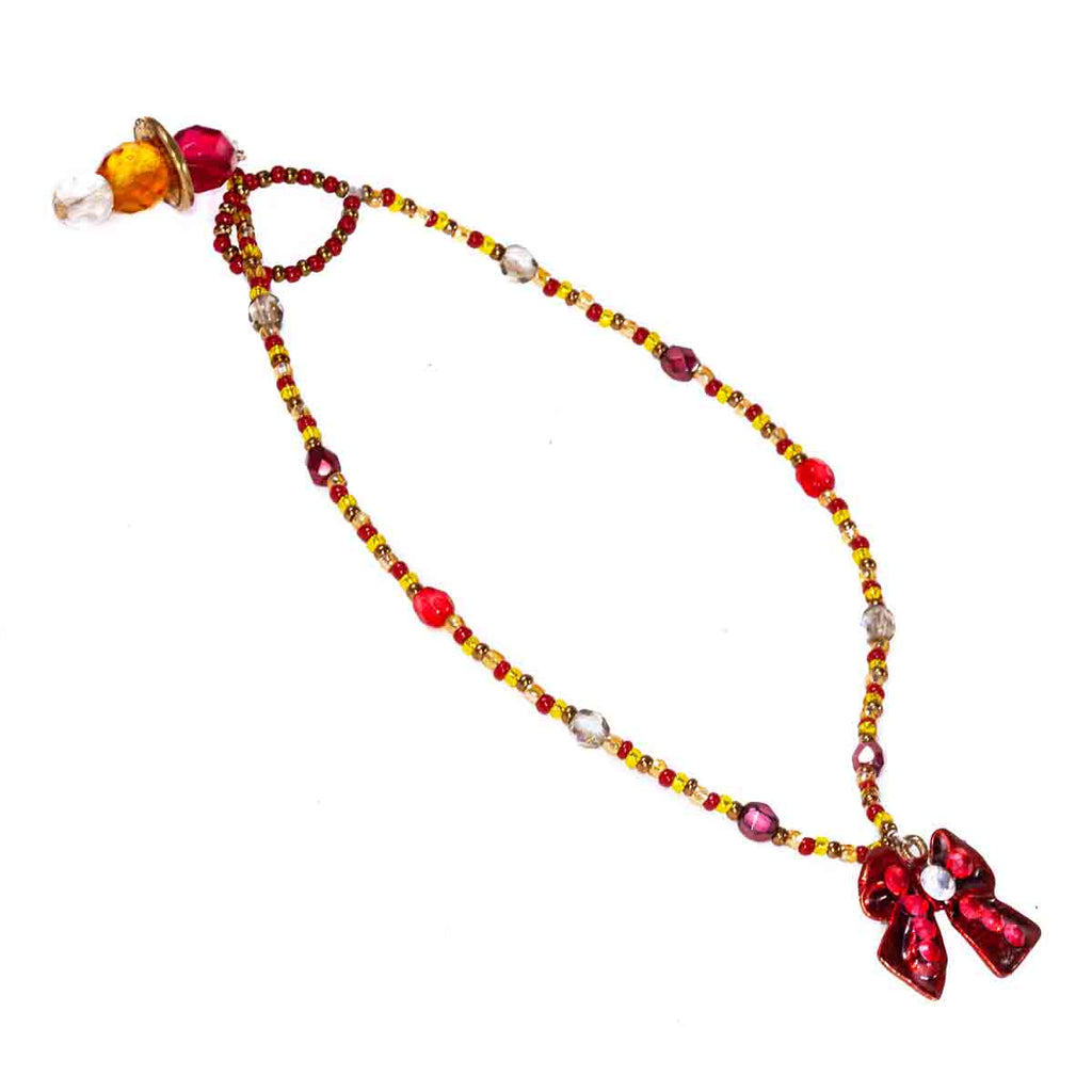 Red Bow Hand Beaded Crystal Anklet