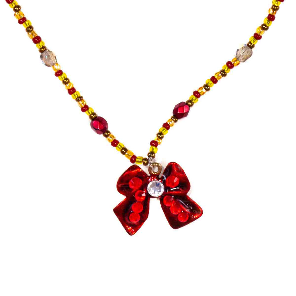 Red Bow Hand Beaded Crystal Anklet