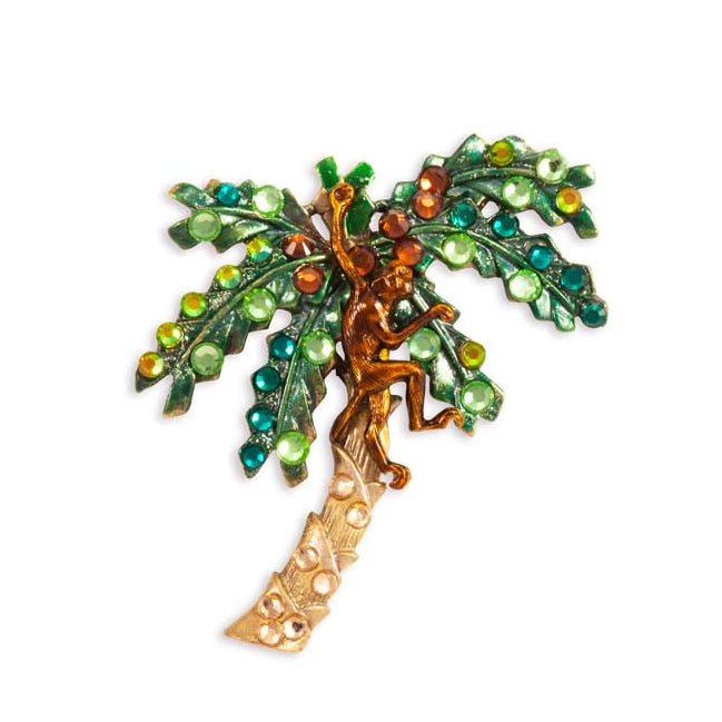 Crystal Monkey in the Palm Tree Brooch