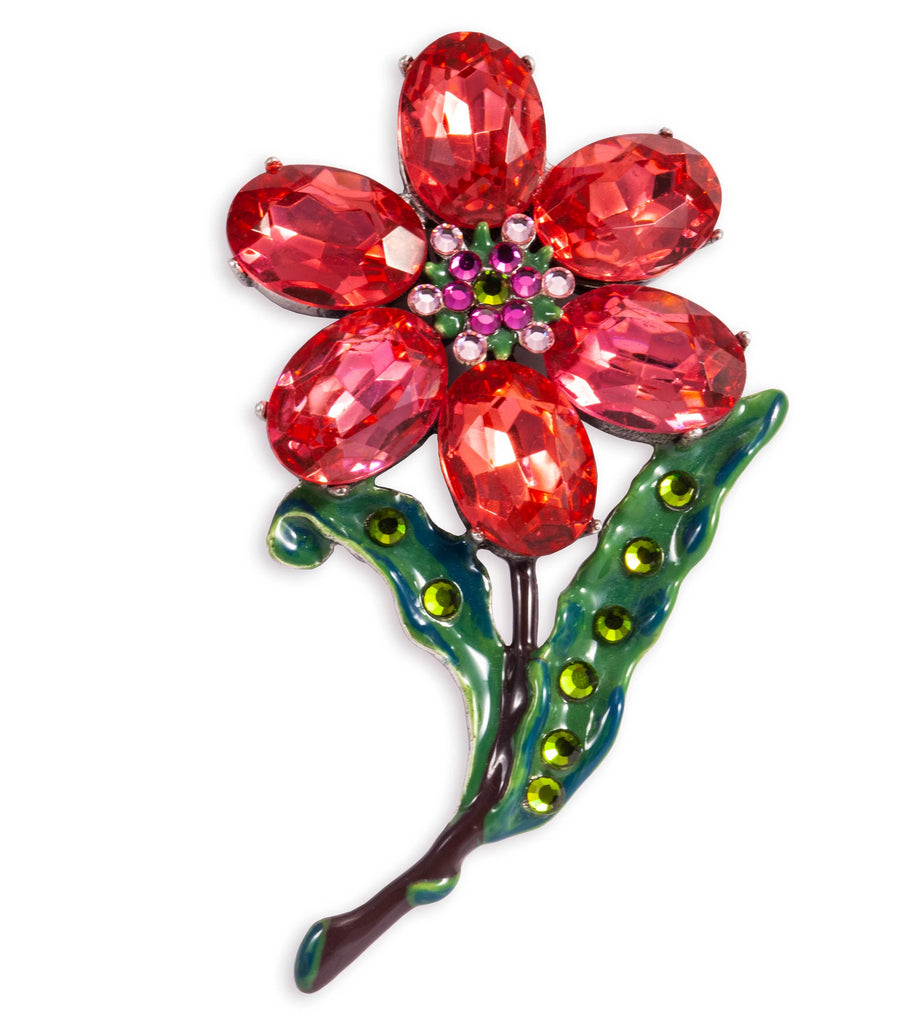 Red Flower Crystal Brooch