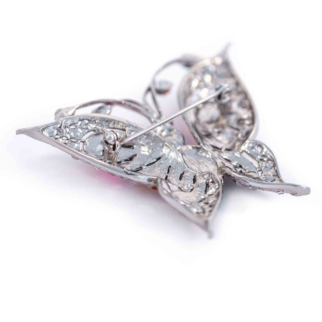 Silver Butterfly Crystal Brooch