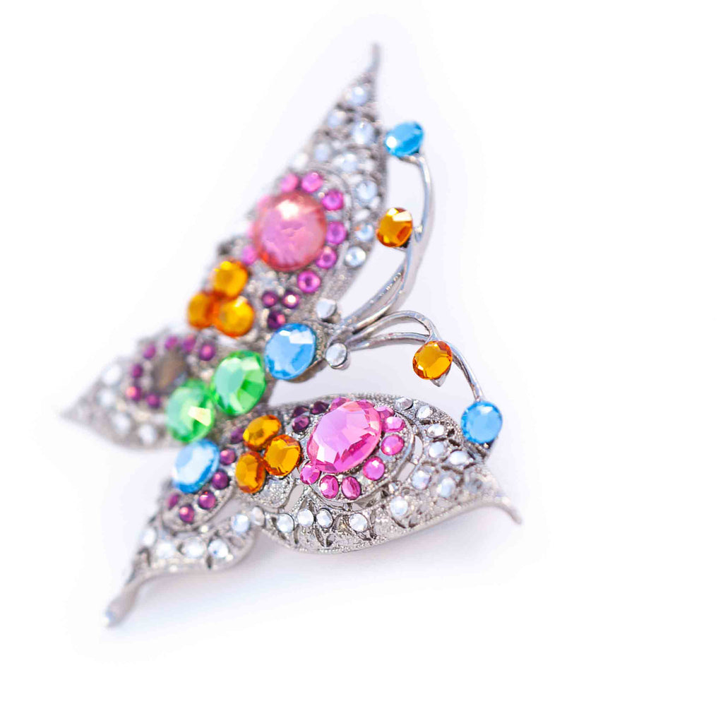 Silver Butterfly Crystal Brooch