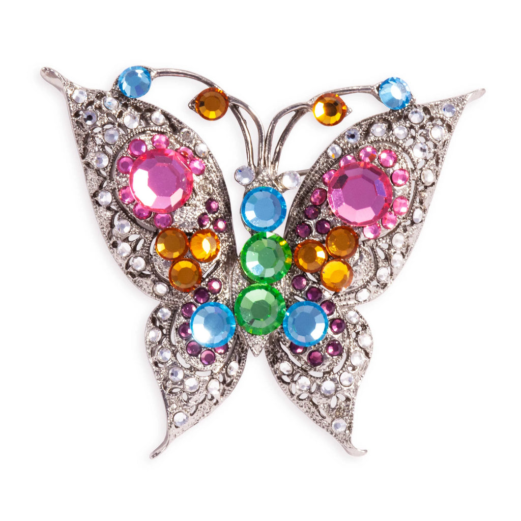 Silver Butterfly Crystal Brooch