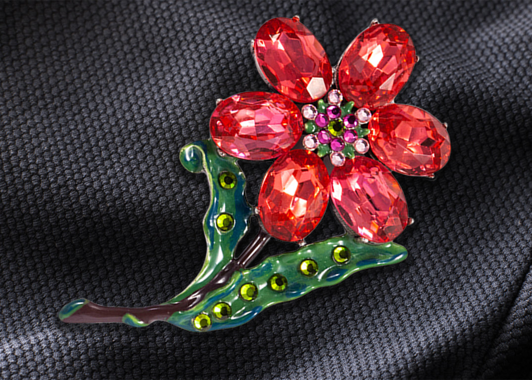 Large Red Brooches Women, Brooch Vintage Flower