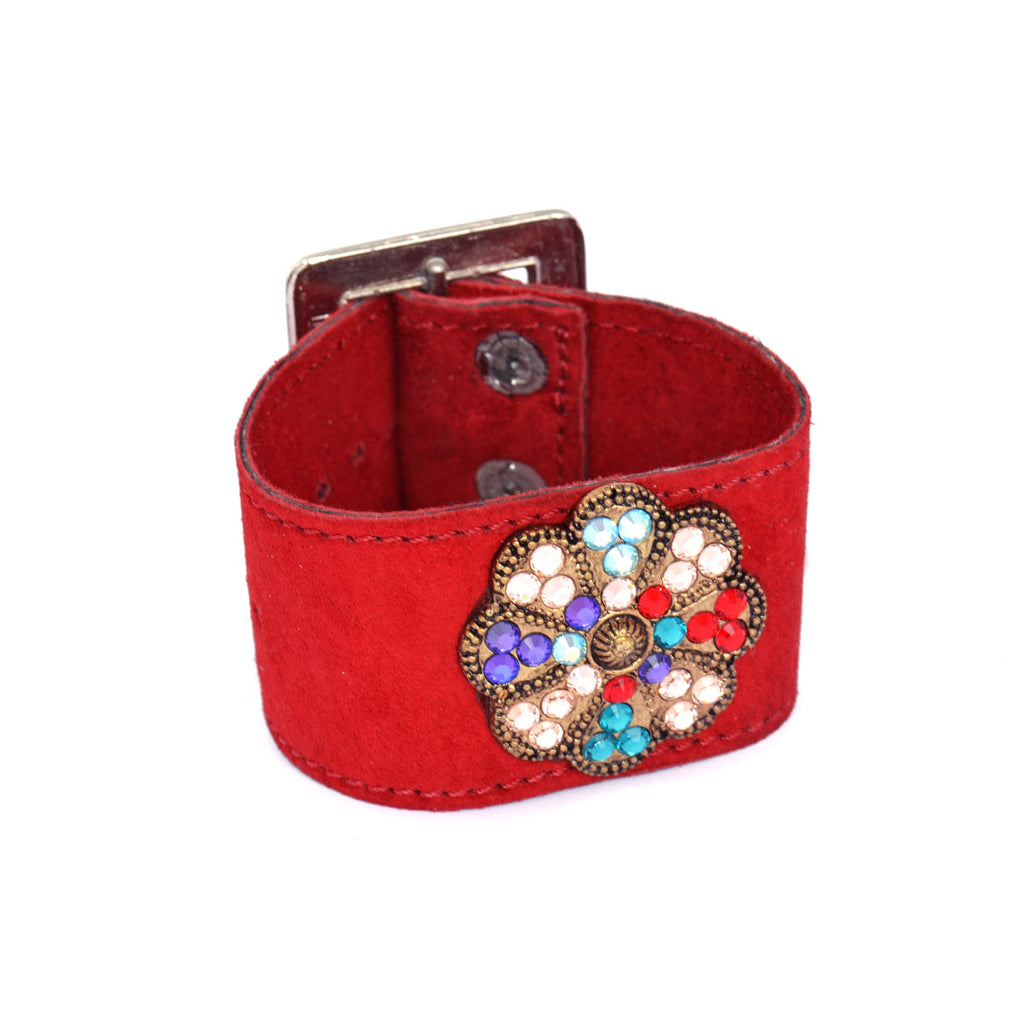 Red Suede Crystal Rosette Cuff