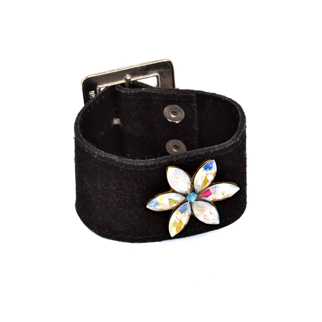 Black Suede Crystal Starburst Cuff