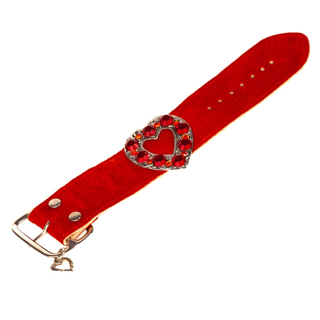 Red Suede Crystal Open Heart Cuff