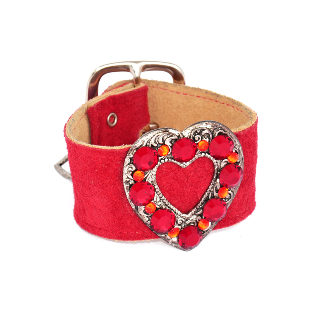 Red Suede Crystal Open Heart Cuff