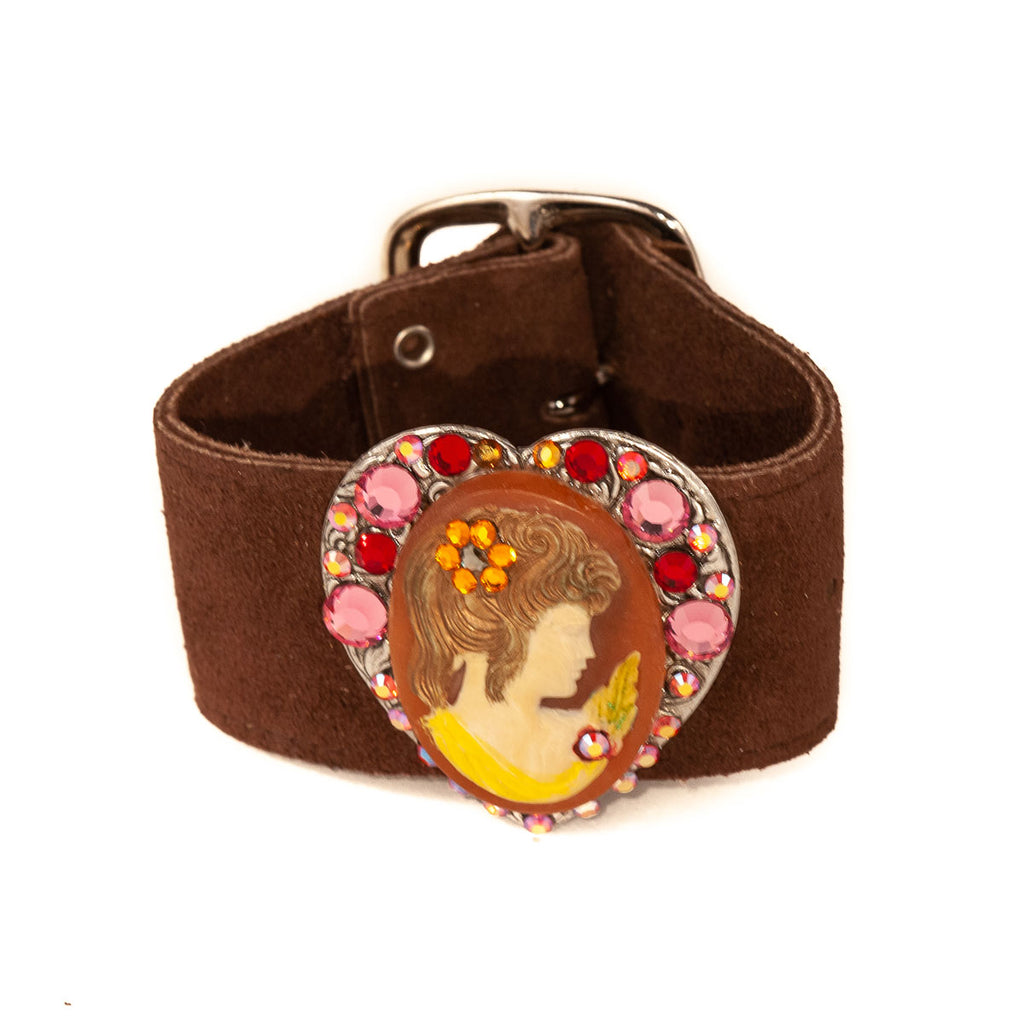 Brown Suede Cameo Heart Cuff