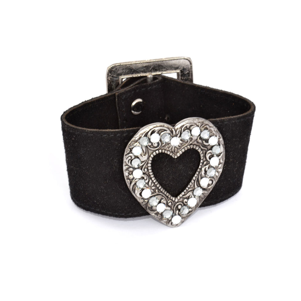 Black Suede Crystal Open Heart Cuff