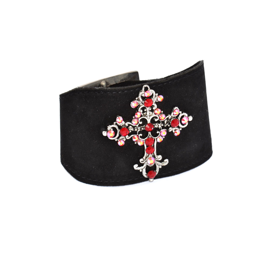 Black Suede Crystal Cross Cuff