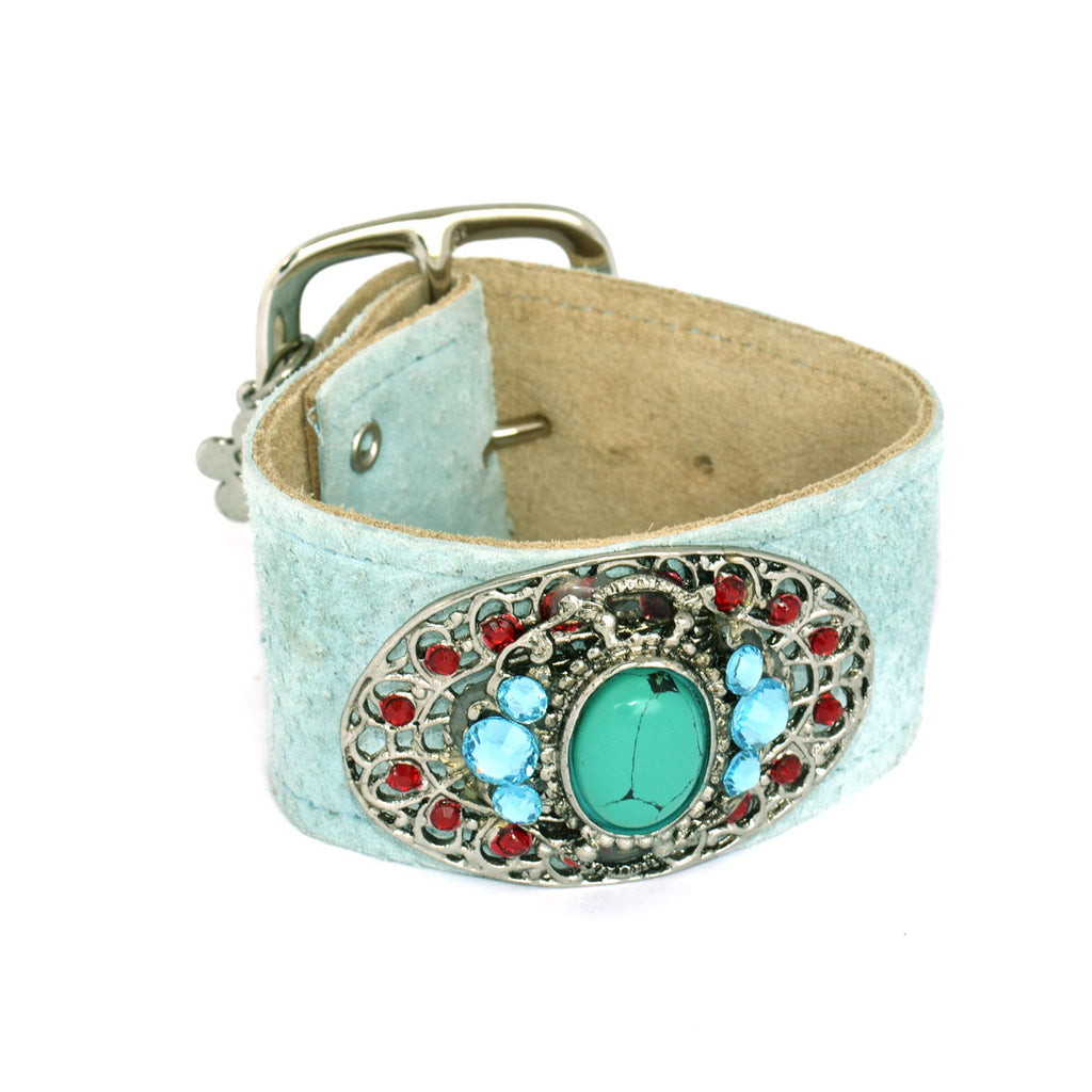 Blue Suede Turquoise Stone Cuff