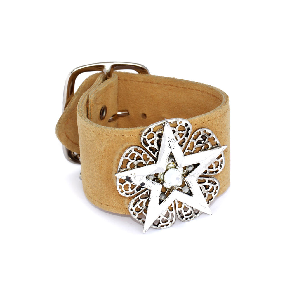 Tan Suede Silver Star Cuff