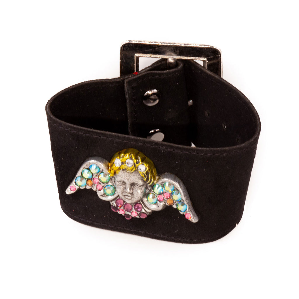 Black Suede Silver Cherub Cuff