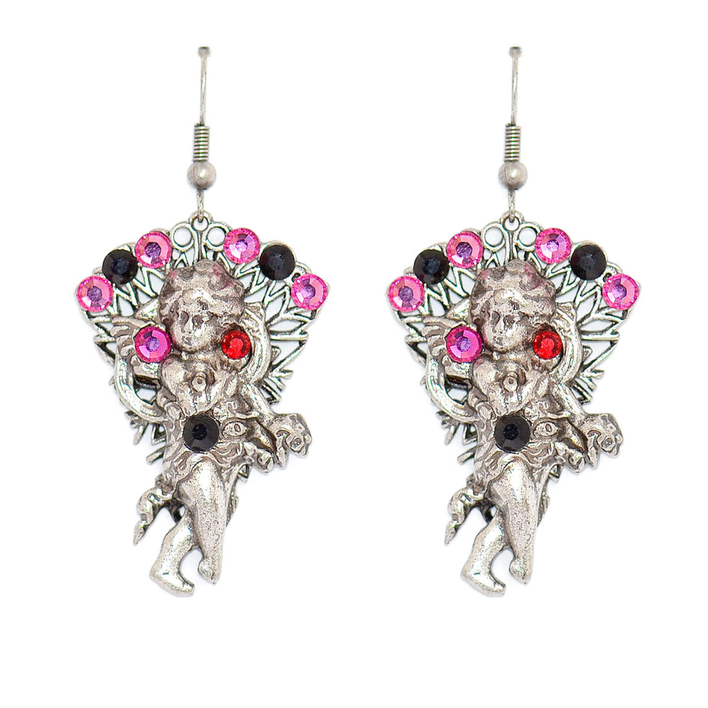 Cherub Drop Silver & Crystal Earrings