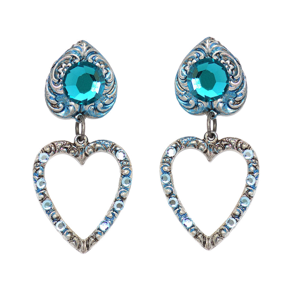 Open Heart Aqua Crystal Stud Earings