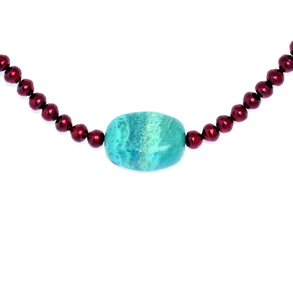 Polished Turquoise Stone & Beaded Necklace