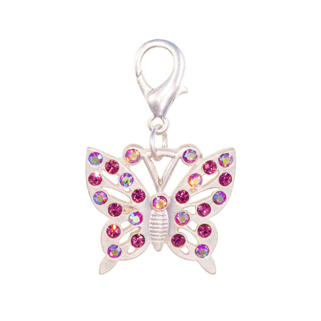 Silver Butterfly Crystal Pet Collar Tag